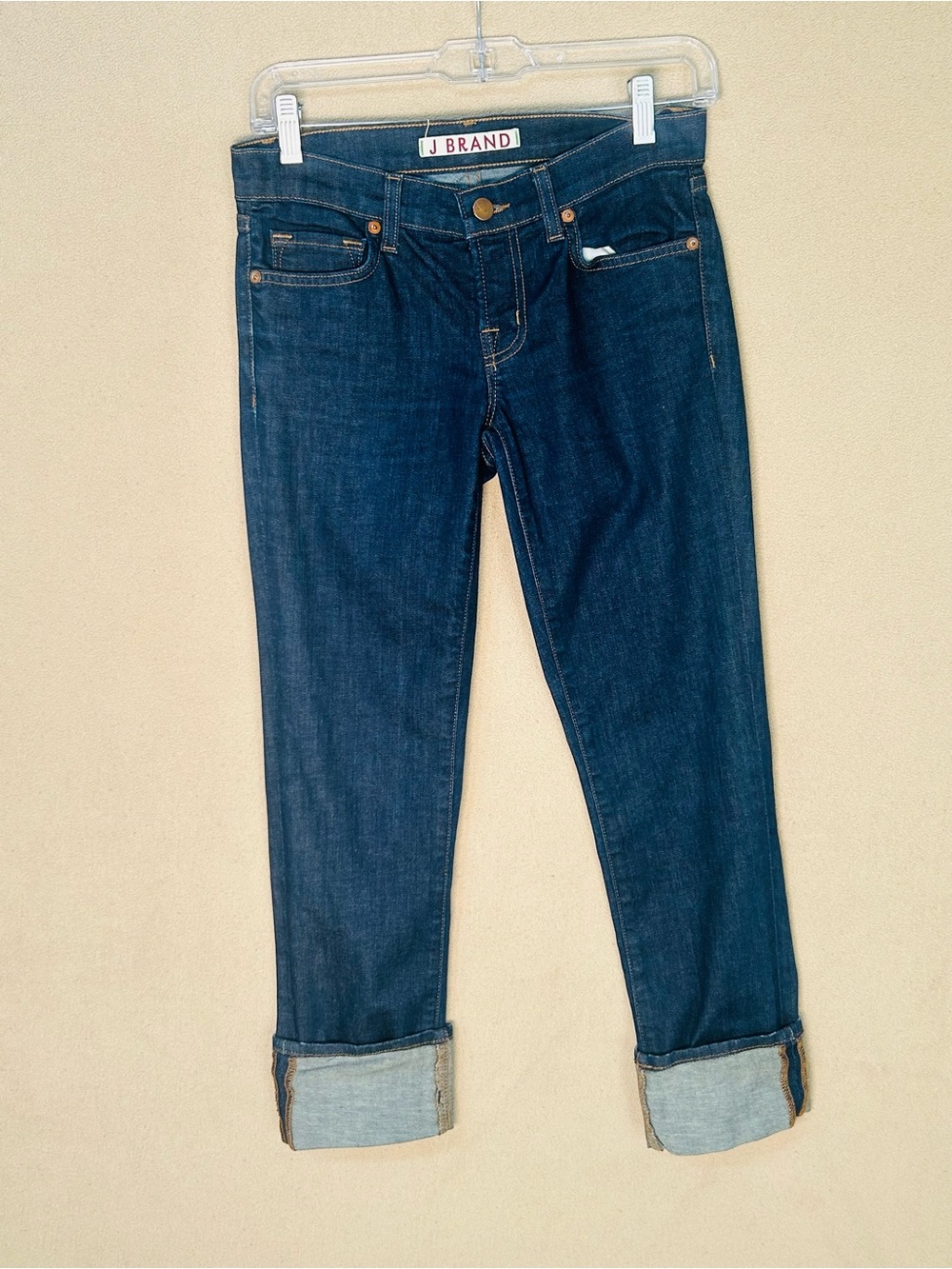 J Brand Size 25 petite dark blue Capri jeans wide cuff. “Hollywood Denim”